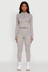 Womens Seamless Ribbed Bustier Detail Cropped Track Jacket,