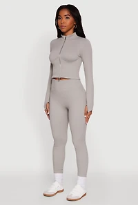 Womens Seamless Ribbed Bustier Detail Cropped Track Jacket, Grey, Size S-M