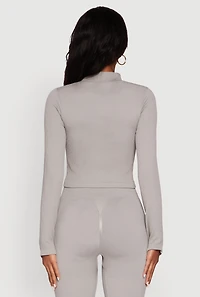 Womens Seamless Ribbed Bustier Detail Cropped Track Jacket, Grey, Size S-M