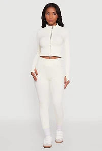 Womens Seamless Ribbed Bustier Detail Cropped Track Jacket, White, Size L-XL