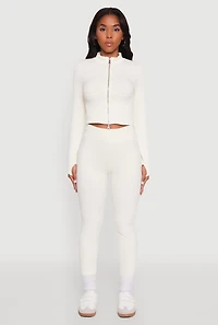 Womens Seamless Ribbed Bustier Detail Cropped Track Jacket, White, Size L-XL