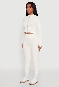 Womens Seamless Ribbed Bustier Detail Cropped Track Jacket, White, Size L-XL