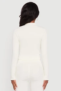 Womens Seamless Ribbed Bustier Detail Cropped Track Jacket, White, Size L-XL