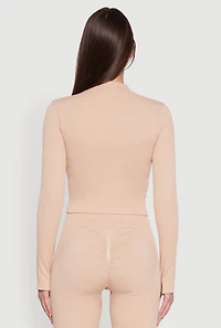 Womens Seamless Ribbed Bustier Detail Cropped Track Jacket, Beige,