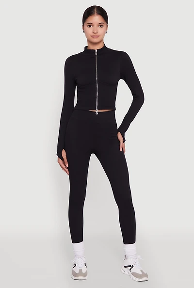 Womens Seamless Ribbed High Waisted Leggings, Black,