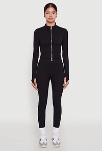 Womens Seamless Ribbed High Waisted Leggings, Black,