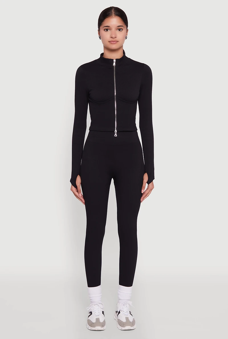 Womens Seamless Ribbed High Waisted Leggings, L-XL