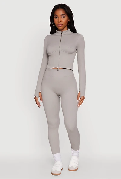 Womens Seamless Ribbed High Waisted Leggings, Grey, Size S-M