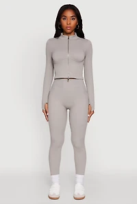 Womens Seamless Ribbed High Waisted Leggings, Grey, Size S-M