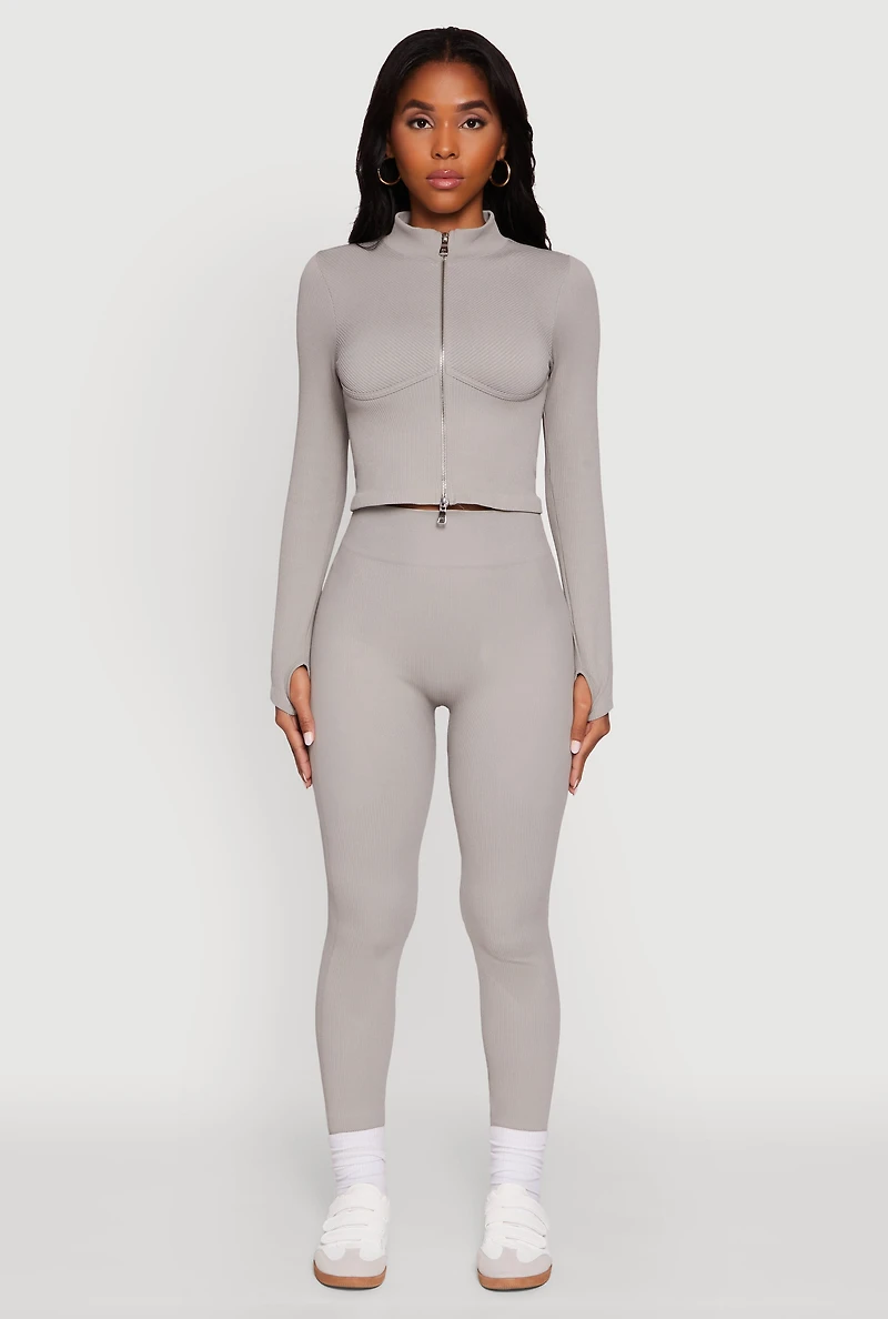 Womens Seamless Ribbed High Waisted Leggings,