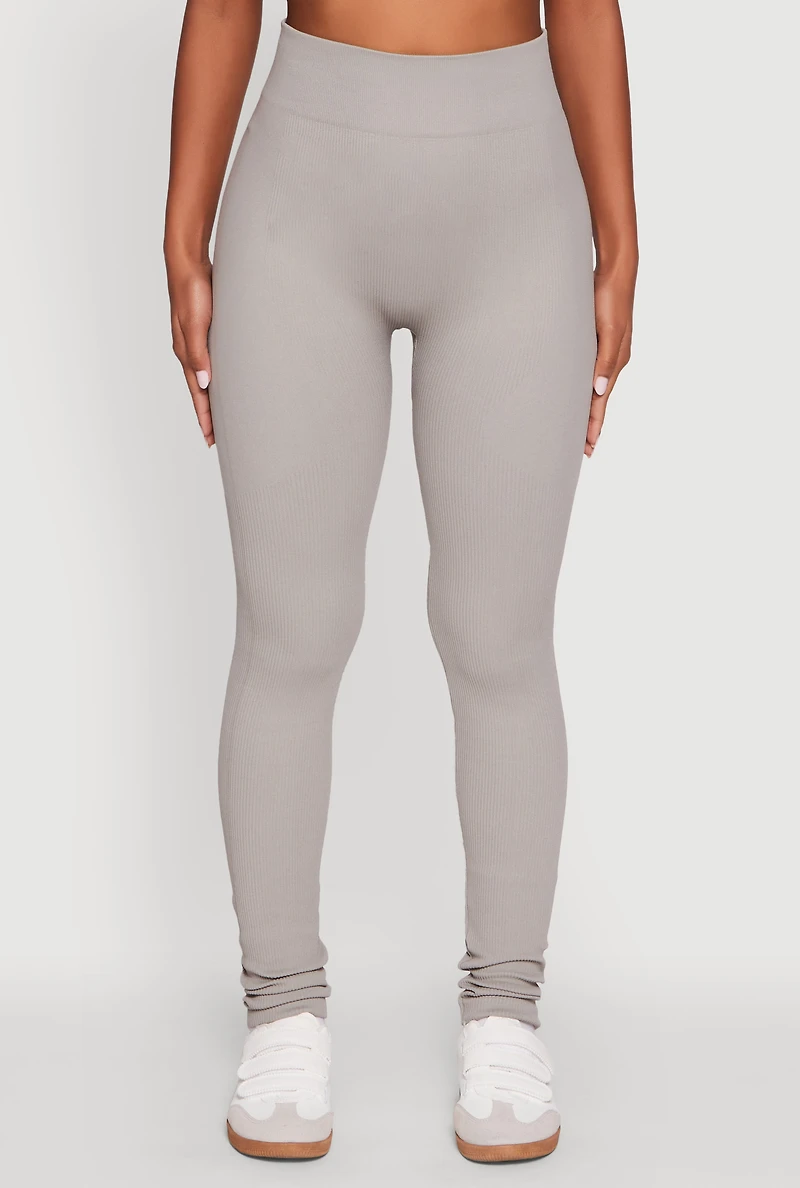 Womens Seamless Ribbed High Waisted Leggings,