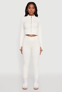 Womens Seamless Ribbed High Waisted Leggings, White, Size L-XL