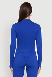 Womens Seamless Ribbed Knit Bustier Detail Cropped Track Jacket, Blue, Size L-XL