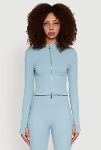 Seamless Ribbed Knit Bustier Detail Cropped Track Jacket