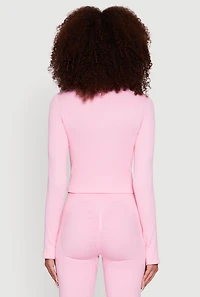 Womens Seamless Ribbed Knit Bustier Detail Cropped Track Jacket, Pink,
