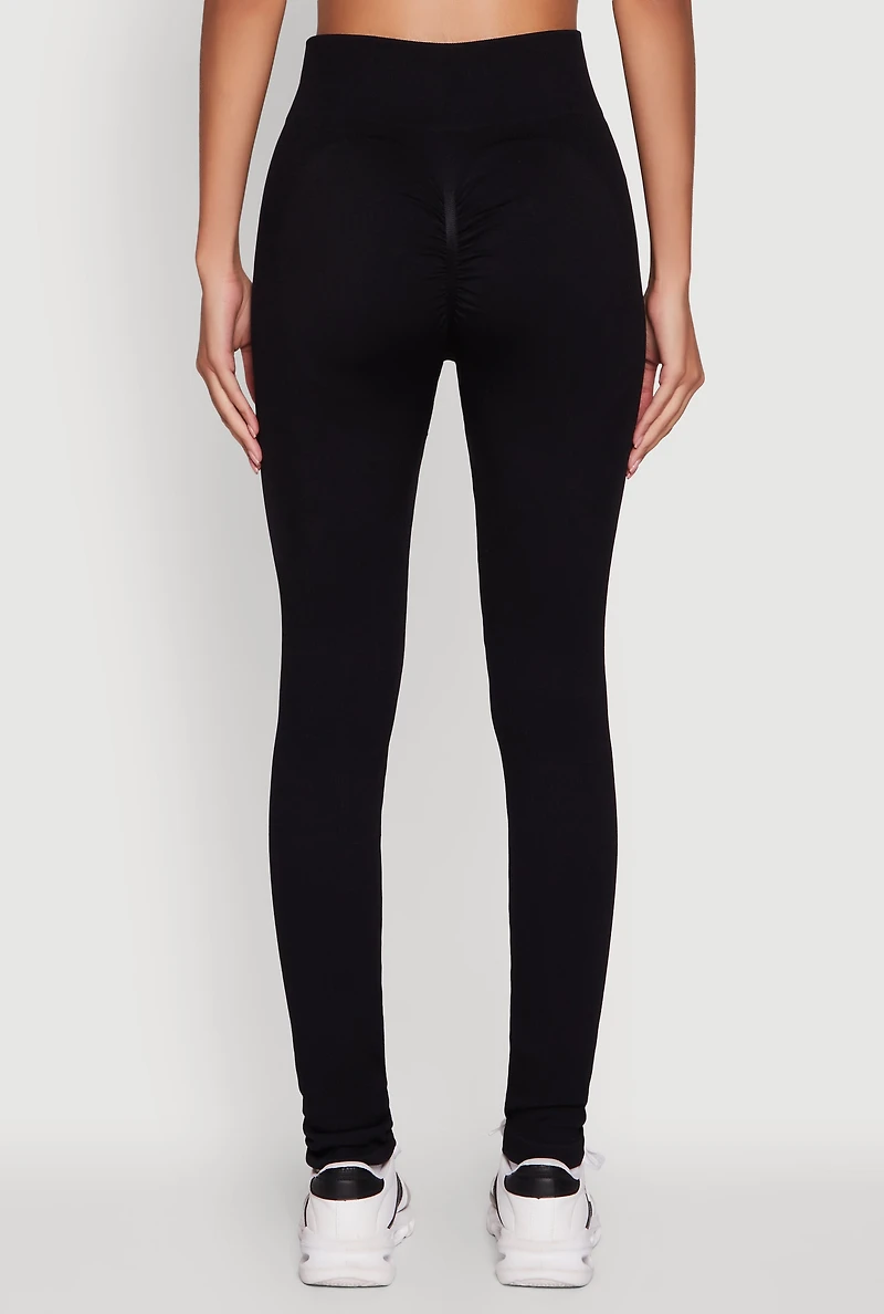 Womens Seamless Ruched Back High Waisted Leggings, Black, Size S-M