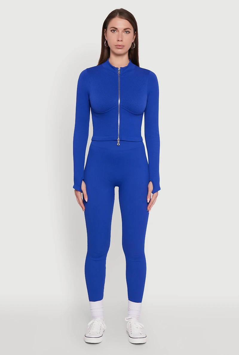 Womens Seamless Ruched Back High Waisted Leggings, Blue, Size L-XL