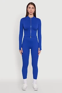 Womens Seamless Ruched Back High Waisted Leggings, Blue, Size L-XL