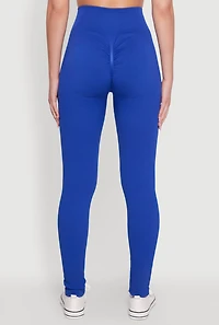 Womens Seamless Ruched Back High Waisted Leggings, Blue, Size L-XL
