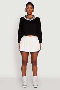 Womens Contrast Trim V-Neck Cropped Sweatshirt,