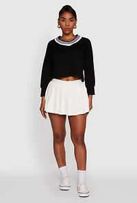 Womens Contrast Trim V-Neck Cropped Sweatshirt,