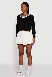Womens Contrast Trim V-Neck Cropped Sweatshirt,