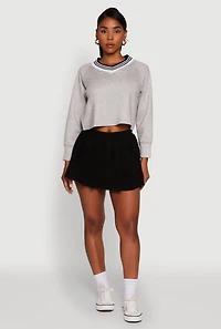 Womens Contrast Trim V-Neck Cropped Sweatshirt, Grey, Size XL