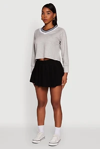 Womens Contrast Trim V-Neck Cropped Sweatshirt, Grey, Size XL