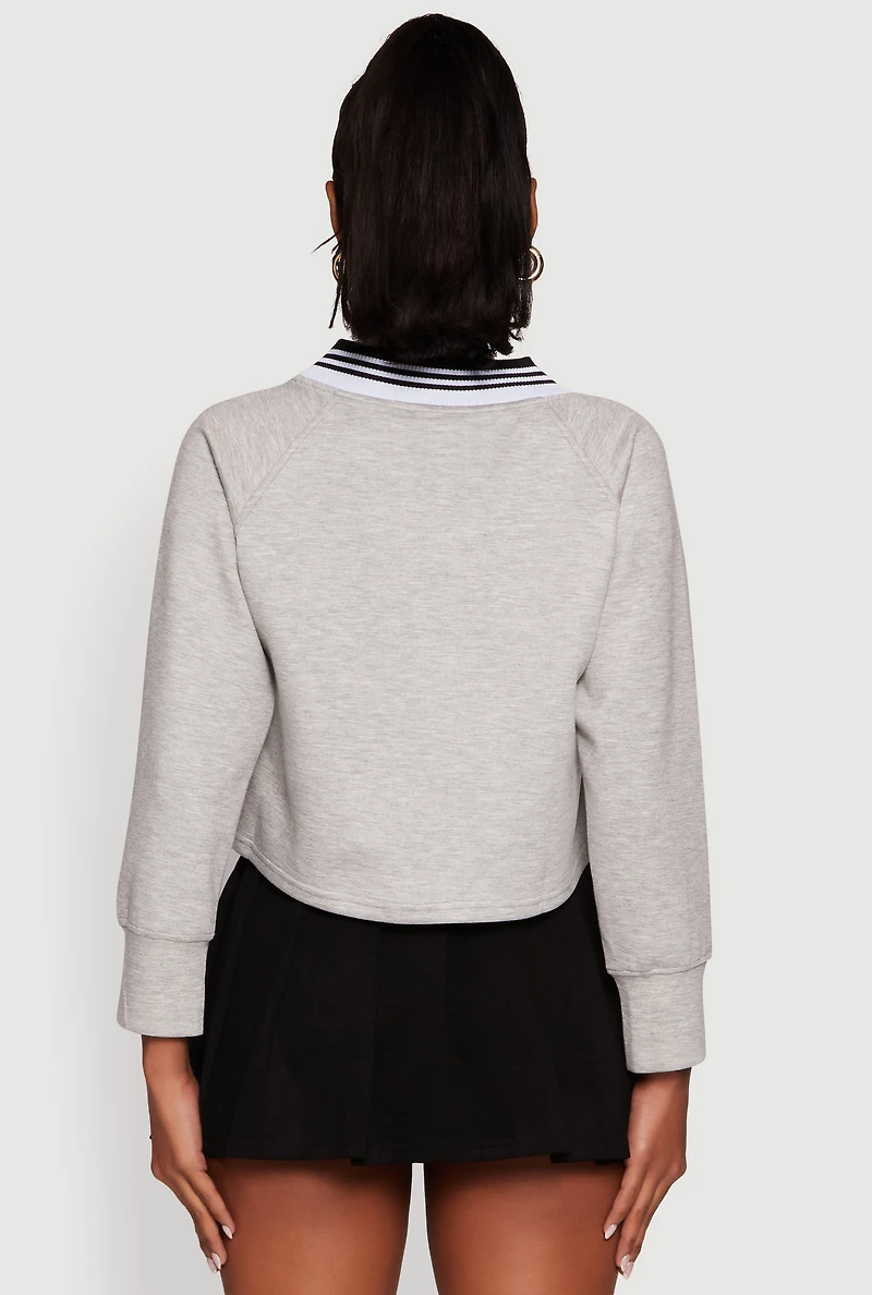 Contrast Trim V-Neck Cropped Sweatshirt