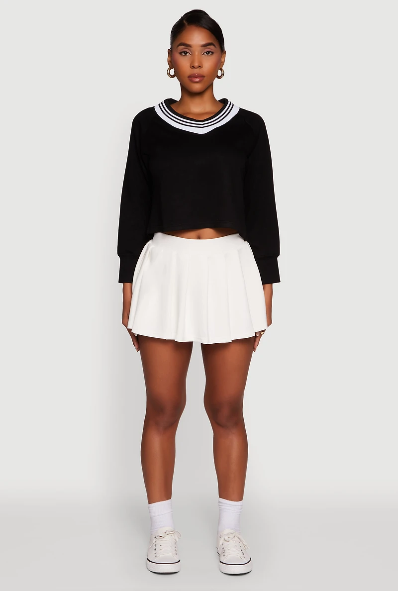 Womens Trendy Soft Knit Solid Pleated Skort, White, Size L