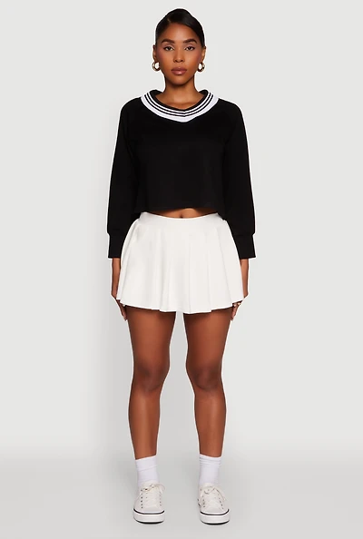 Womens Trendy Soft Knit Solid Pleated Skort, White, Size XL