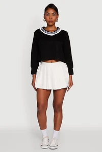 Trendy Soft Knit Solid Pleated Skort