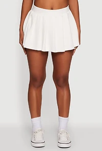Womens Trendy Soft Knit Solid Pleated Skort, White, Size M