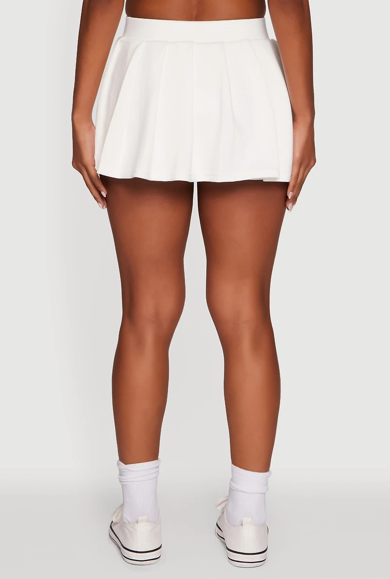 Womens Trendy Soft Knit Solid Pleated Skort, White, Size M
