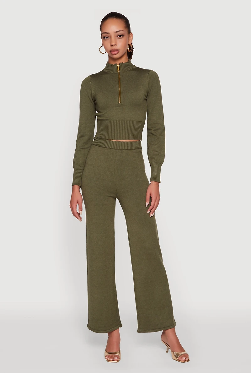 Mock Neck Half Zip Long Sleeve Cropped Sweater