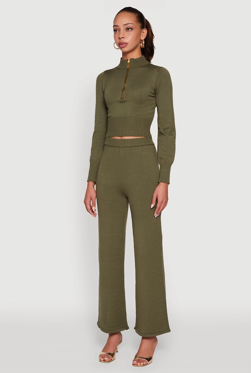 Mock Neck Half Zip Long Sleeve Cropped Sweater