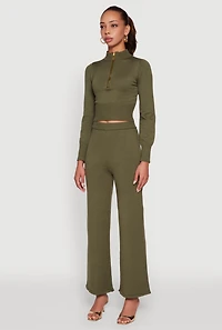 Mock Neck Half Zip Long Sleeve Cropped Sweater