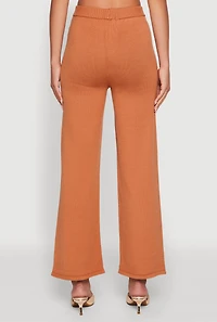 Rib Knit High Waisted Wide Leg Casual Pants