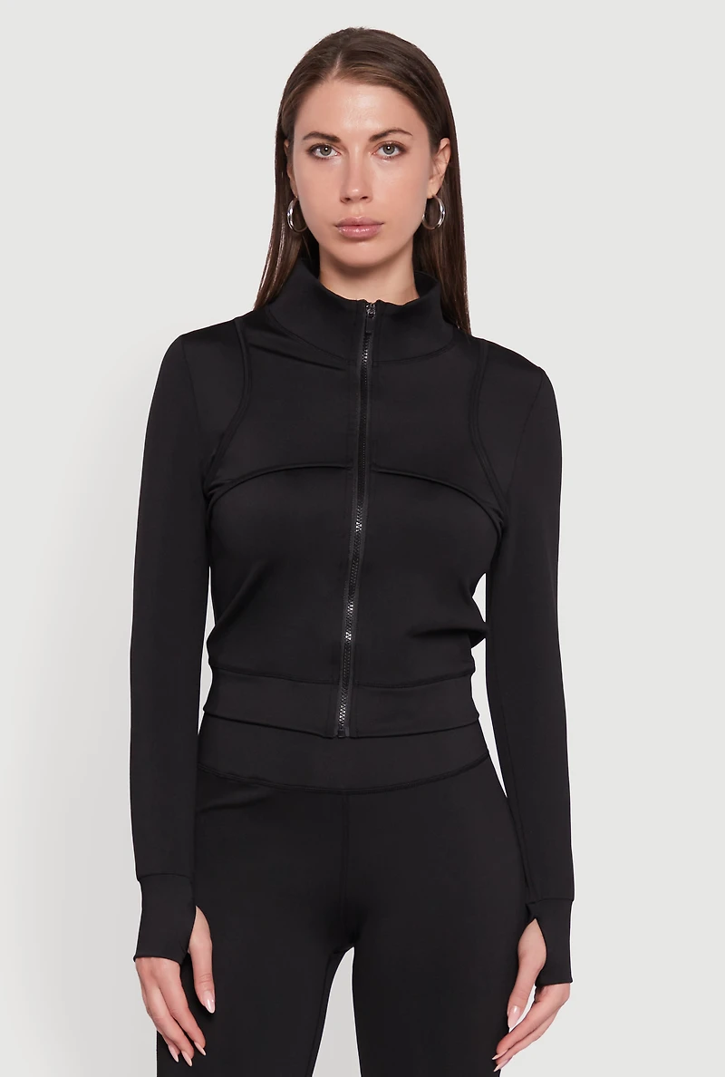 Mock Neck Long Sleeve Activewear Jacket with Thumb Holes