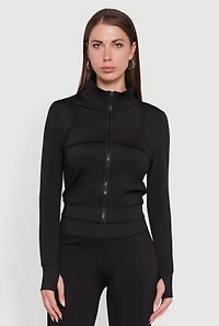 Mock Neck Long Sleeve Activewear Jacket with Thumb Holes