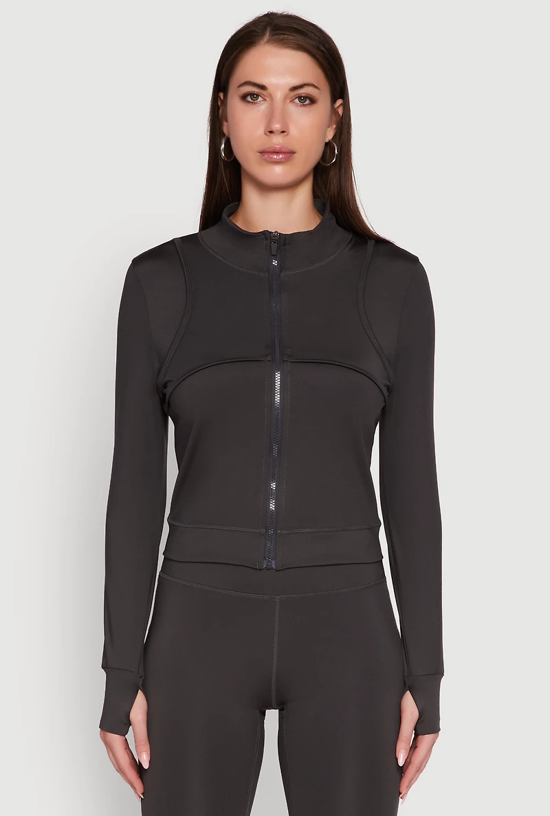 Mock Neck Long Sleeve Activewear Jacket with Thumb Holes