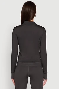 Womens Mock Neck Long Sleeve Activewear Jacket with Thumb Holes, Grey, Size S