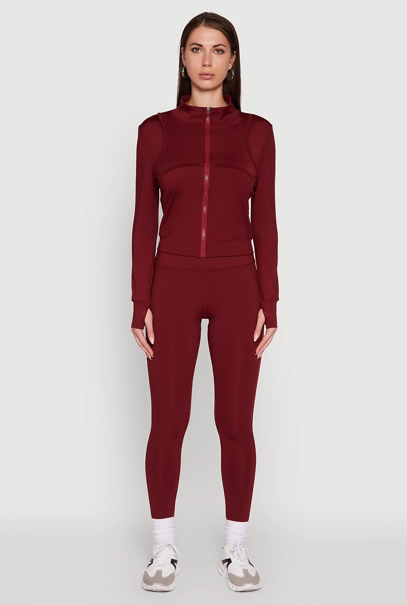 Womens Solid High Waisted Yoga Pants, Burgundy, Size S