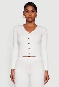 Cable Knit Cropped Button Front Cardigan