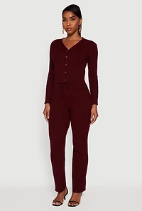 Womens Cable Knit Cropped Button Front Cardigan, Burgundy, Size M