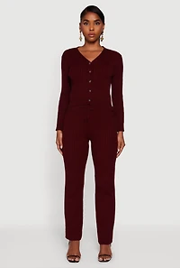 Womens Cable Knit Cropped Button Front Cardigan, Burgundy, Size M