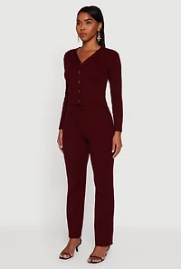 Womens Cable Knit Cropped Button Front Cardigan, Burgundy, Size M