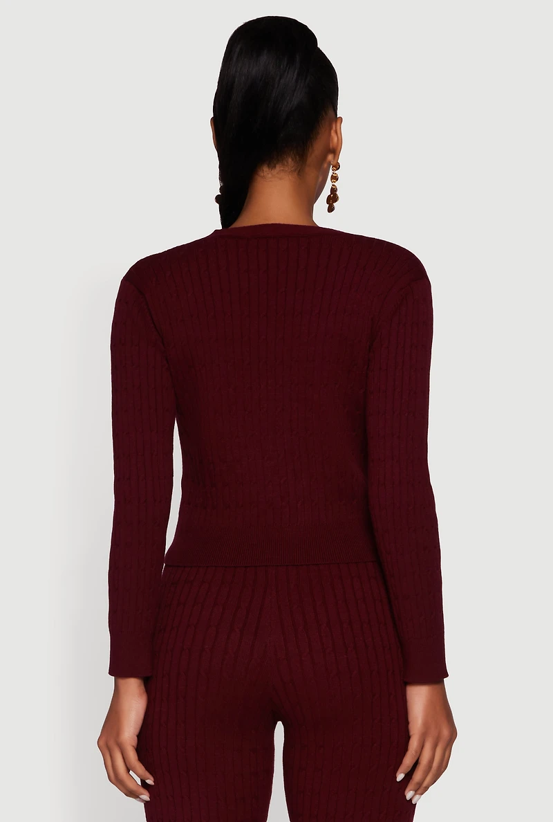 Cable Knit Cropped Button Front Cardigan