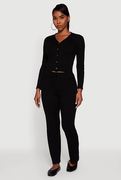 Womens Cable Knit Drawstring Waist Slim Leg Pants, S