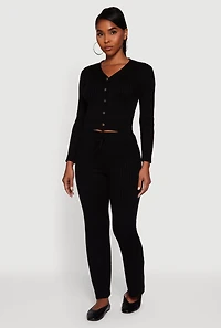 Womens Cable Knit Drawstring Waist Slim Leg Pants, M